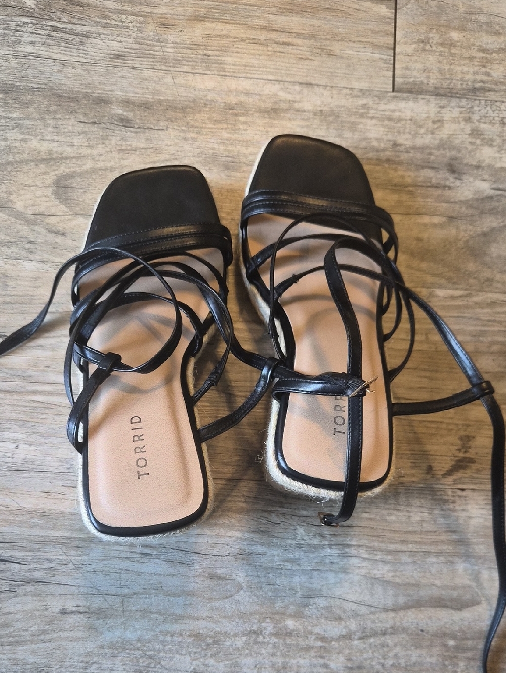 Torrid Black Lace-Up Square Toe Wrap Heeled Sandals
